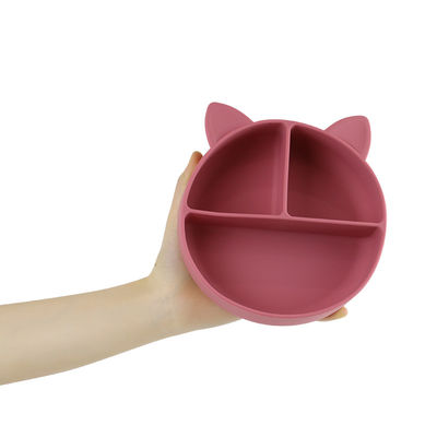Grau alimentaire Silicone bébé chat Divisé plaque bocal d'alimentation dessin animé Vaisselle de renard aspiration