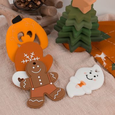 Silicone fait sur commande coloré Teether, bonhomme en pain d'épice écologique Teether pour le bébé