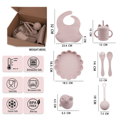 Boîte personnalisée pour les enfants tout-petits en silicone ensemble de vaisselle avec tasse plaque bol cuillère biberon fourchette