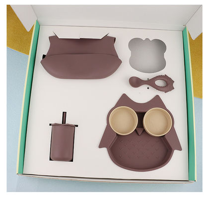 La vaisselle durablement molle de silicone a placé le bavoir de tasse d'Owl Plate Bowl Spoon Sippy