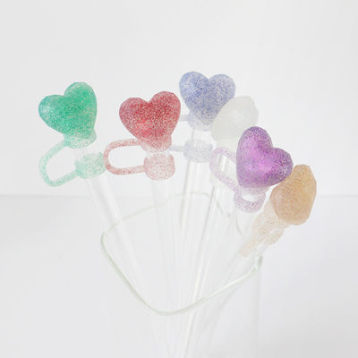 NOUVEAU Arrivée de cœur Diamant glitter dessins Couverture de paille Topper 3D 10mm Toppers de paille Chapeaux pour les gobelets tasses verres
