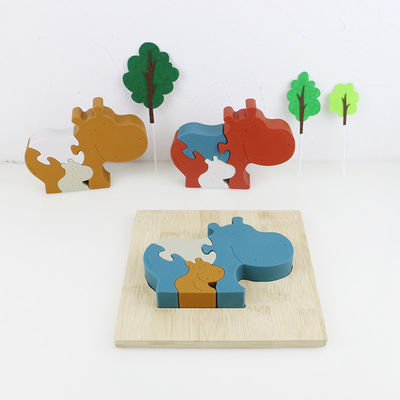 Silicone et jouets animaux debout en bois d'enfant de puzzle d'hippopotame de puzzle denteux pour le jeu d'enfant