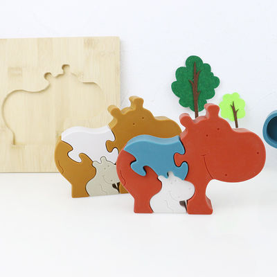 Silicone et jouets animaux debout en bois d'enfant de puzzle d'hippopotame de puzzle denteux pour le jeu d'enfant