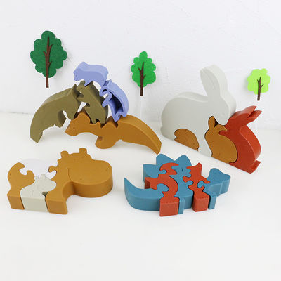 Silicone et jouets animaux debout en bois d'enfant de puzzle d'hippopotame de puzzle denteux pour le jeu d'enfant