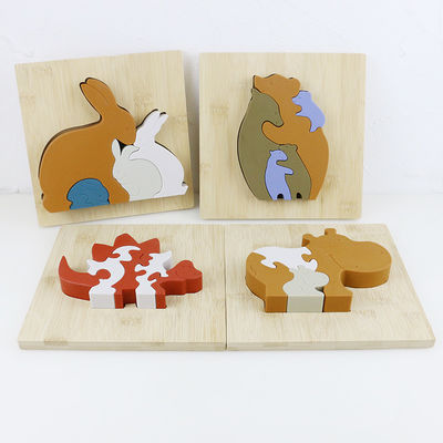 Silicone et jouets animaux debout en bois d'enfant de puzzle d'hippopotame de puzzle denteux pour le jeu d'enfant