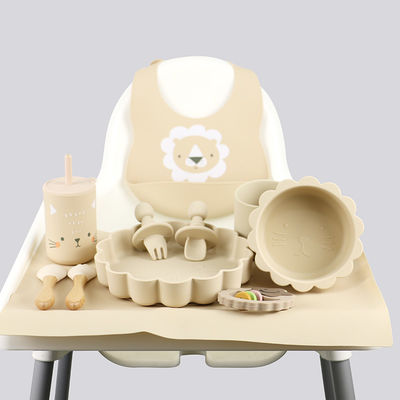 Le bébé en gros Geschirr a mené le produit de alimentation d'ensemble de vaisselle de bébé de silicone de plat de cuvette de cuillère de cuvette de cuillère de bavoir de silicone de sevrage