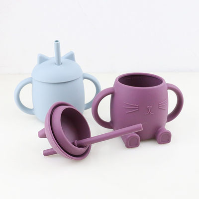 Les enfants portatifs de silicone de catégorie comestible mettent en forme de tasse Cat Style For Infant Training non toxique