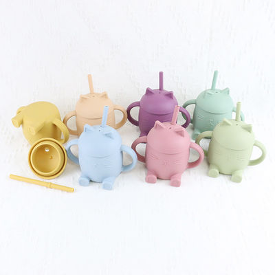 Les enfants portatifs de silicone de catégorie comestible mettent en forme de tasse Cat Style For Infant Training non toxique