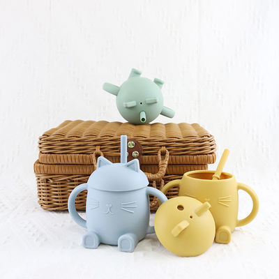 Les enfants portatifs de silicone de catégorie comestible mettent en forme de tasse Cat Style For Infant Training non toxique