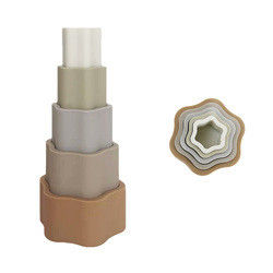 Silicone éducatif d'enfant en bas âge empilant des blocs avec la forme de fleur de coeur d'étoile