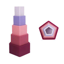 Silicone éducatif d'enfant en bas âge empilant des blocs avec la forme de fleur de coeur d'étoile