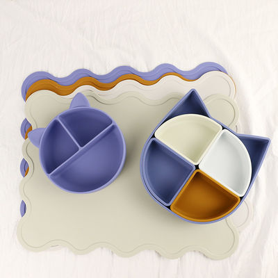 Ensemble de vaisselle en silicone en forme de chat, assiette en silicone divisée en chat, cuillère en forme de chat, non toxique, sans BPA.
