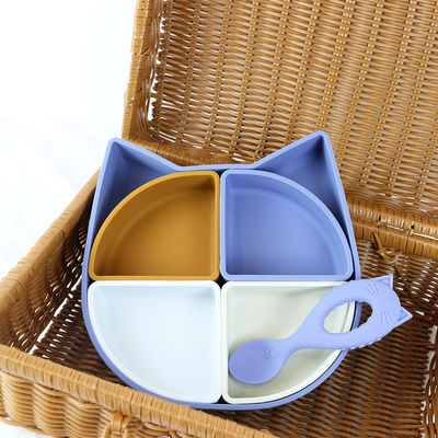 Ensemble de vaisselle en silicone en forme de chat, assiette en silicone divisée en chat, cuillère en forme de chat, non toxique, sans BPA.