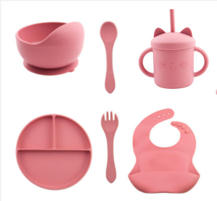 Pantone Couleur personnalisée ensemble de repas en silicone 5 pièces ensemble de sevrage par aspiration en silicone Matériau de qualité alimentaire OEM ODM