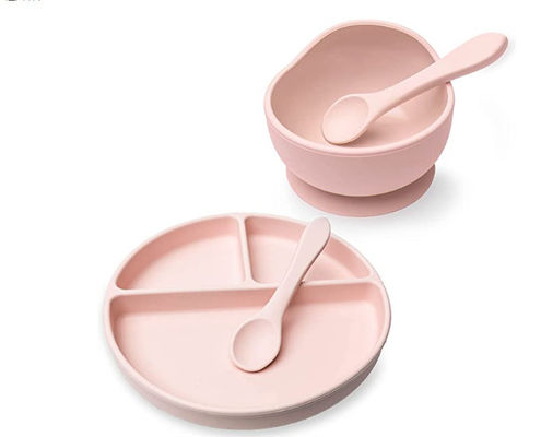 Pantone Couleur personnalisée ensemble de repas en silicone 5 pièces ensemble de sevrage par aspiration en silicone Matériau de qualité alimentaire OEM ODM