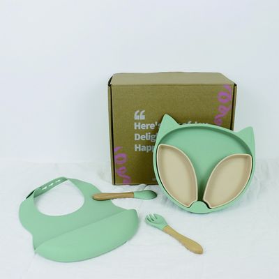 Ensemble écologique de vaisselle de silicone de plat d'aspiration de silicone de bébé pour l'alimentation d'enfant en bas âge