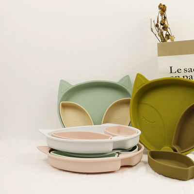 Ensemble écologique de vaisselle de silicone de plat d'aspiration de silicone de bébé pour l'alimentation d'enfant en bas âge