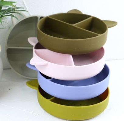 Cat Style Kids Silicone Bowl, silicone coloré a divisé l'OEM de plat d'aspiration