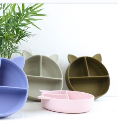 Cat Style Kids Silicone Bowl, silicone coloré a divisé l'OEM de plat d'aspiration