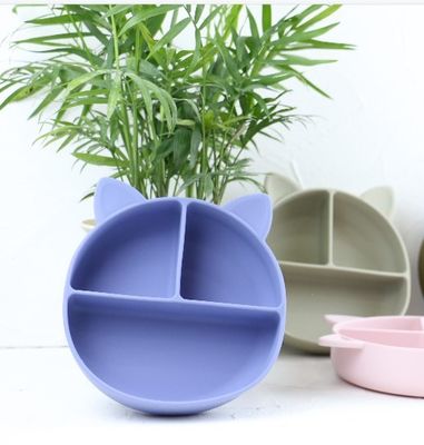 Cat Style Kids Silicone Bowl, silicone coloré a divisé l'OEM de plat d'aspiration