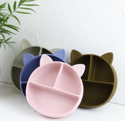Cat Style Kids Silicone Bowl, silicone coloré a divisé l'OEM de plat d'aspiration