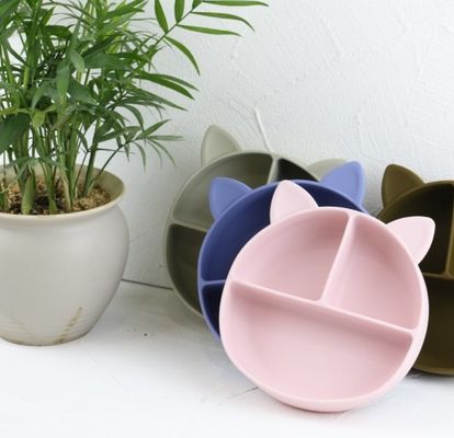 Cat Style Kids Silicone Bowl, silicone coloré a divisé l'OEM de plat d'aspiration