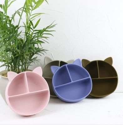 Cat Style Kids Silicone Bowl, silicone coloré a divisé l'OEM de plat d'aspiration