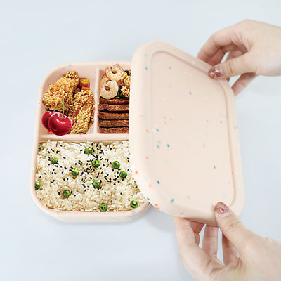 3 conteneurs de déjeuner de silicone de compartiment, silicone réutilisable Bento Lunch Box Leak Proof