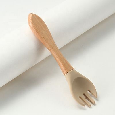 Catégorie comestible les fourchettes et les cuillères de silicone résistantes à la chaleur avec la poignée en bois