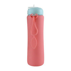 Bouteille d'eau réutilisable de silicone de vert de rose pour l'OEM de voyage de sports en plein air
