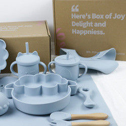 Boîte personnalisée pour les enfants tout-petits en silicone ensemble de vaisselle avec tasse plaque bol cuillère biberon fourchette