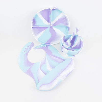 Beaux couleurs de gradient Silicone Dinner Set Anti-Slip Plaque d'aspiration en silicone incassable bol de nourriture