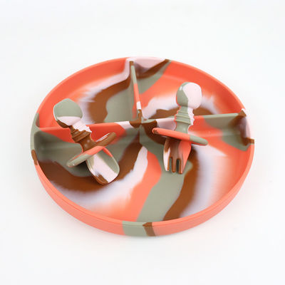 Beaux couleurs de gradient Silicone Dinner Set Anti-Slip Plaque d'aspiration en silicone incassable bol de nourriture