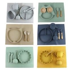 Non cuvette imperméable de bébé de silicone de glissement réglée avec le logo adapté aux besoins du client