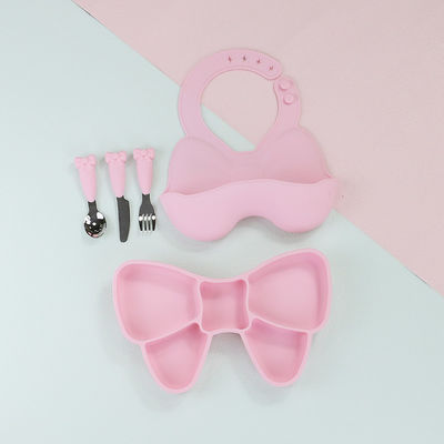 Le bavoir d'ensemble de vaisselle de silicone de sevrage de Geschirr de bébé plaquent la fourchette de couteau de cuillère d'acier inoxydable