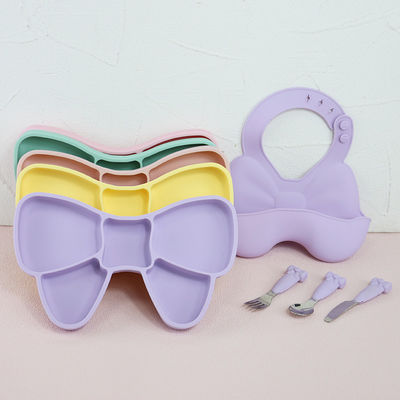 Le bavoir d'ensemble de vaisselle de silicone de sevrage de Geschirr de bébé plaquent la fourchette de couteau de cuillère d'acier inoxydable