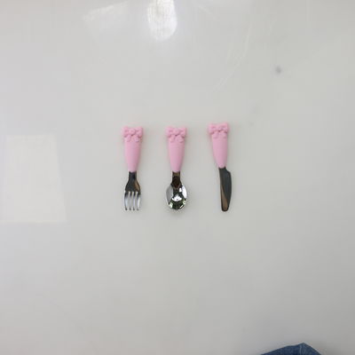 Bow Know Acier Inoxydable Bébé Cuillère Silicone Poignée Fourchette Couteau Ensemble D'alimentation