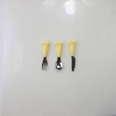 Bow Know Acier Inoxydable Bébé Cuillère Silicone Poignée Fourchette Couteau Ensemble D'alimentation