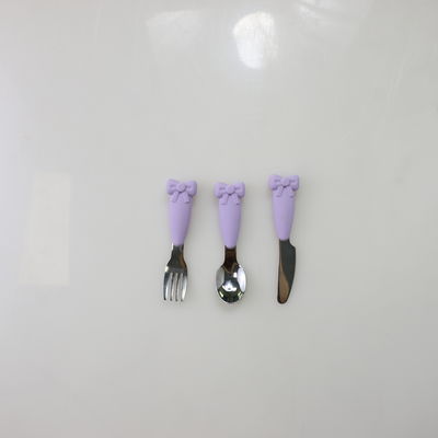 Bow Know Acier Inoxydable Bébé Cuillère Silicone Poignée Fourchette Couteau Ensemble D'alimentation