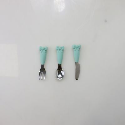 Bow Know Acier Inoxydable Bébé Cuillère Silicone Poignée Fourchette Couteau Ensemble D'alimentation