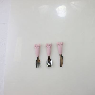 Bow Know Acier Inoxydable Bébé Cuillère Silicone Poignée Fourchette Couteau Ensemble D'alimentation