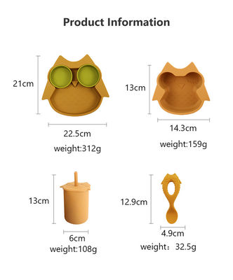 La vaisselle durablement molle de silicone a placé le bavoir de tasse d'Owl Plate Bowl Spoon Sippy