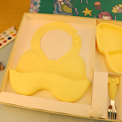 Le cadeau approuvé par le FDA d'ensemble de vaisselle de silicone enferment dans une boîte résistant à la chaleur et antidérapage