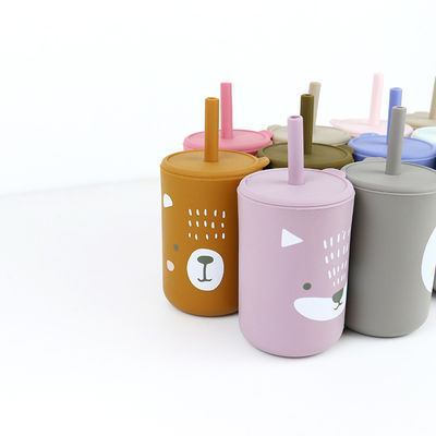 Flexible, sans BPA, en silicone durable, bébé et enfant, tasse avec paille et couvercle pour une alimentation confortable