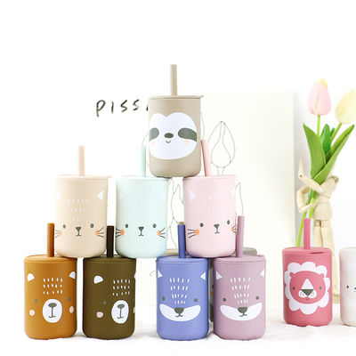 Imprimante à haute flexibilité animaux silicone enfants tasse à boire avec paille - Capacité 200 ml - Idéal pour boire