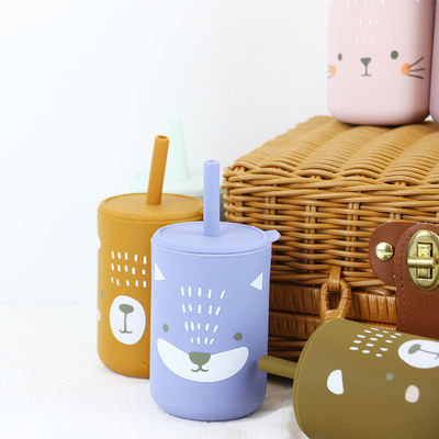 Imprimante à haute flexibilité animaux silicone enfants tasse à boire avec paille - Capacité 200 ml - Idéal pour boire