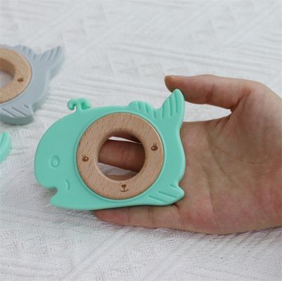 Détecteur de dents de bébé en silicone multifonctionnel avec anneau en bois à motifs animaux