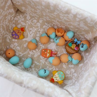 Des perles de silicone pour les dents avec conception d'impression personnalisée Des œufs de Pâques 3D en silicone avec des focaux de coquille