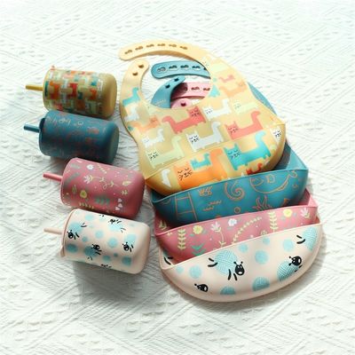Capacité 200 ml Coupe à boire en silicone pour enfants Coupe de style d'impression pour animaux Coupe d'entraînement pour bébés en silicone mignonne avec paille