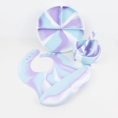 Multi-couleur silicone vaisselle de table ensemble plaque Pour bébé tout-petit ensemble de dîner pour enfants ensemble de nourriture en silicone